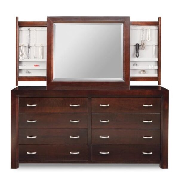 Contempo 8 Drawer Long Dresser/Hidden Push Open Jewellery Mirror