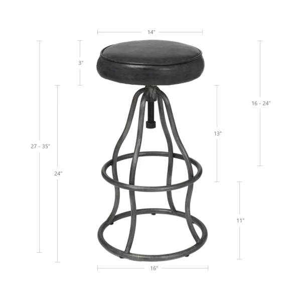 Bowie Bar Stool - Distressed Black Leather - Image 2