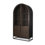 Sloan 80.5H Dark Brown Wood W/Black Metal Arched Curio Cabinet