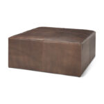 Minara 36" Square Brown Leather Wrapped w/Wood Base Ottoman