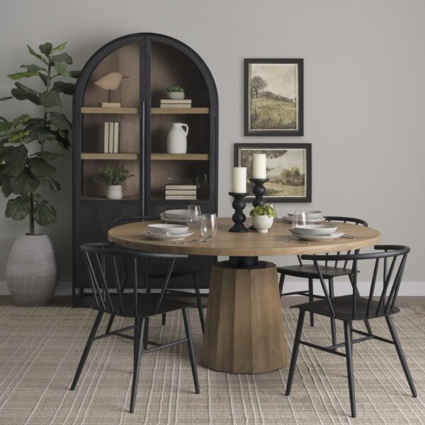 Sloan 80.5H Black Wood W/Black Metal Frame Arched Cabinet - Image 4