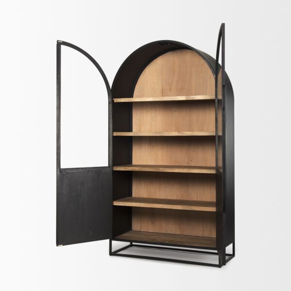 Sloan 85.5H Dark Wood W/Black Metal Frame Arch Cabinet - Image 3