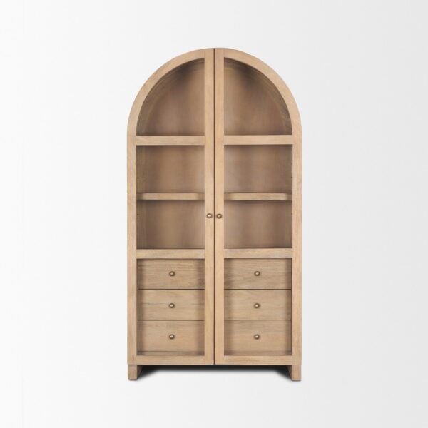 Suri Light Brown Wood W/Glass Doors Arched Curio Cabinet - Image 2