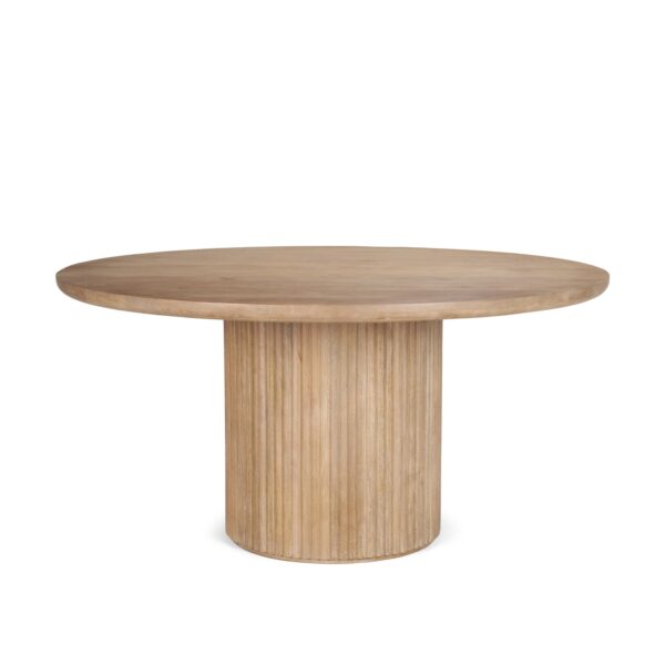 Terra Light Brown Wood Round Fluted Dining Table