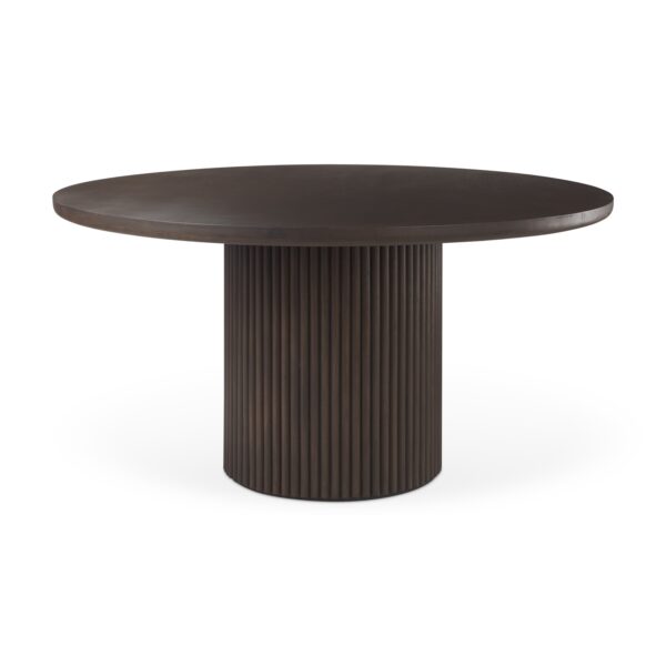 Terra Dark Brown Wood Round Fluted Dining Table