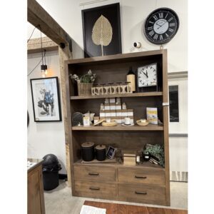 Large Bookcase with 4 drawers and 2 shelves in Wormy Maple
