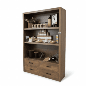 Large Bookcase with 4 drawers and 2 shelves in Wormy Maple